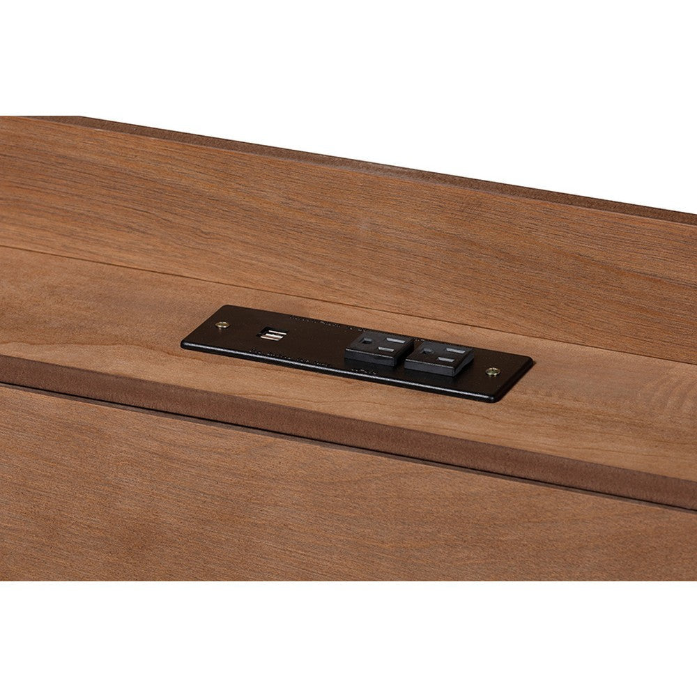 Baxton Studio Decker Mid-Century Modern Transitional Walnut Brown Finished Wood Full Size Platform Bed with Charging Station