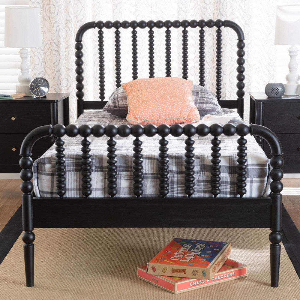 Baxton Studio Lucera Mid-Century Black Twin Size Bobbin Bed WHI-MG0110-4-Black-Twin