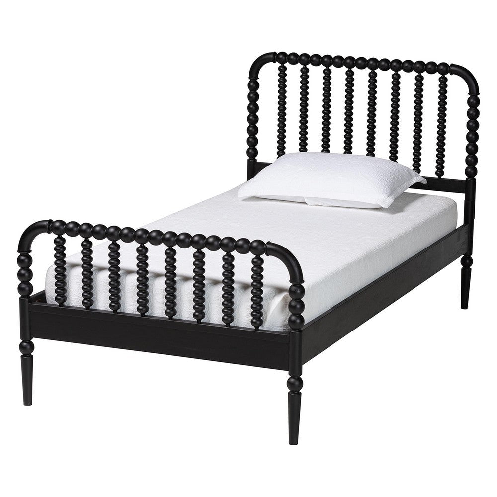 Baxton Studio Lucera Mid-Century Black Twin Size Bobbin Bed WHI-MG0110-4-Black-Twin