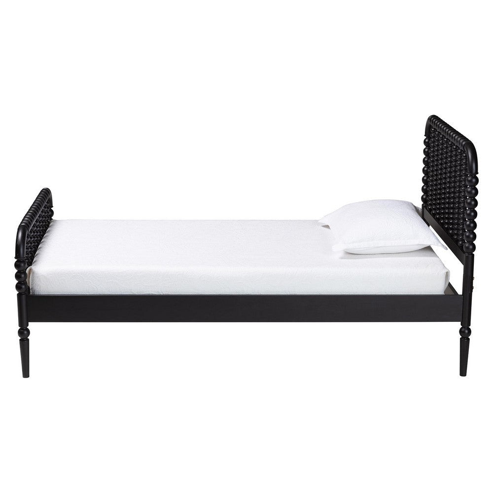 Baxton Studio Lucera Mid-Century Black Twin Size Bobbin Bed WHI-MG0110-4-Black-Twin