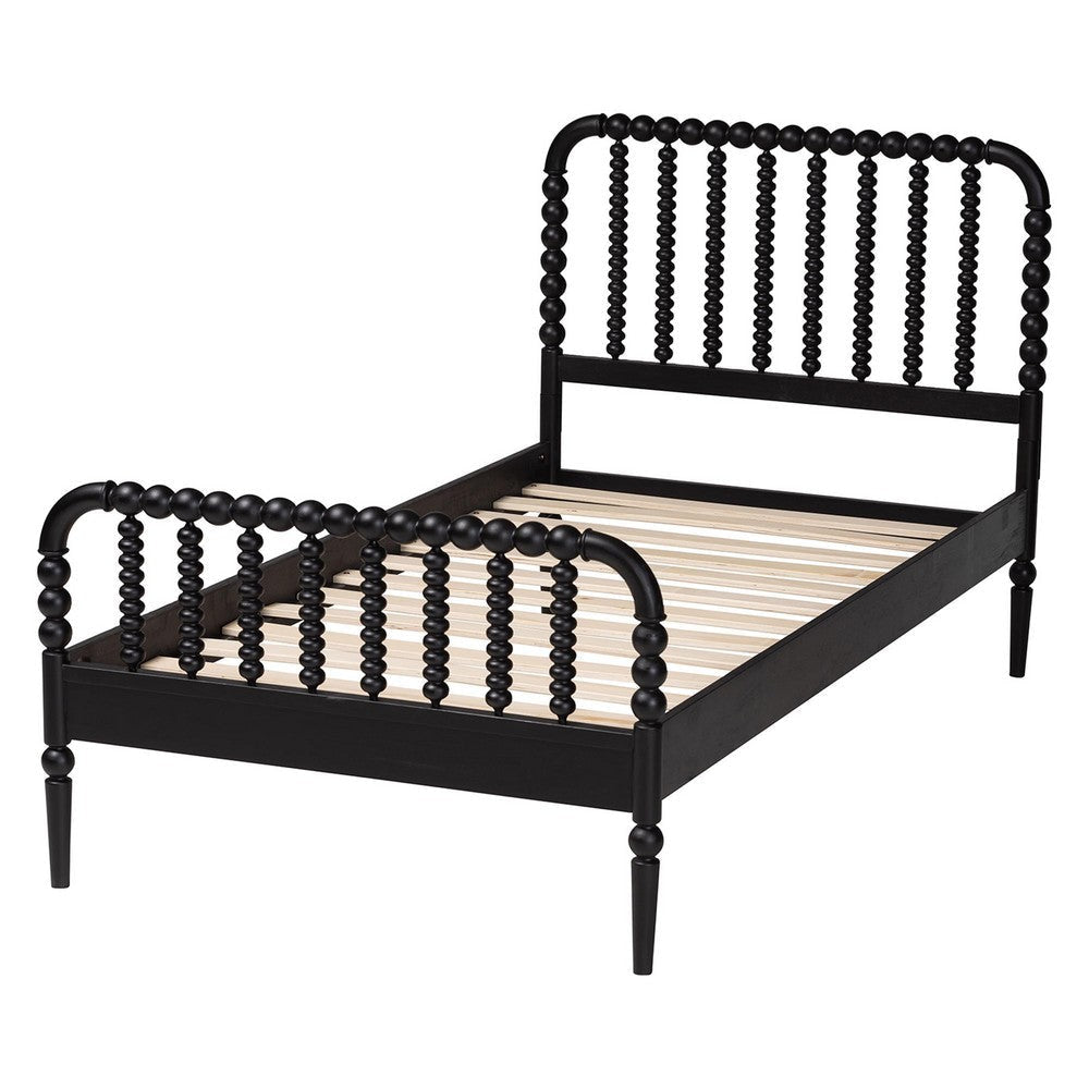 Baxton Studio Lucera Mid-Century Black Twin Size Bobbin Bed WHI-MG0110-4-Black-Twin