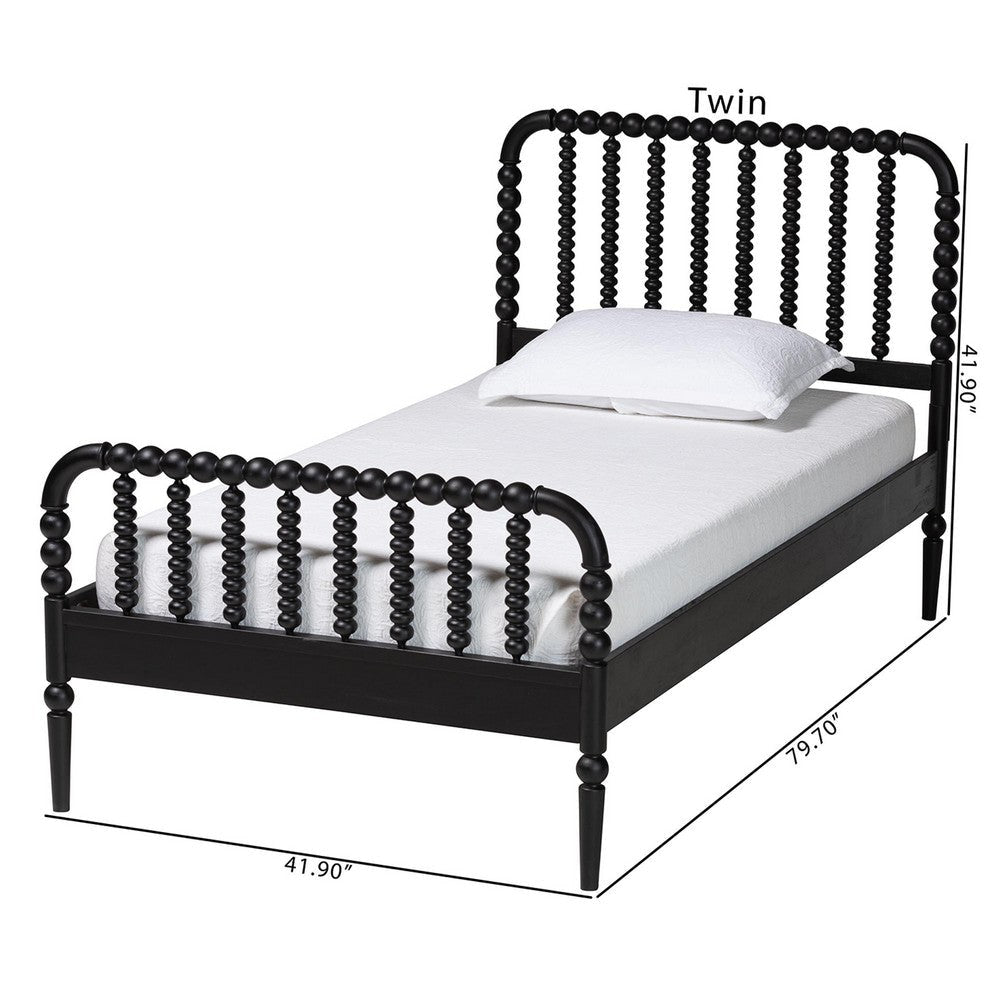 Baxton Studio Lucera Mid-Century Black Twin Size Bobbin Bed WHI-MG0110-4-Black-Twin