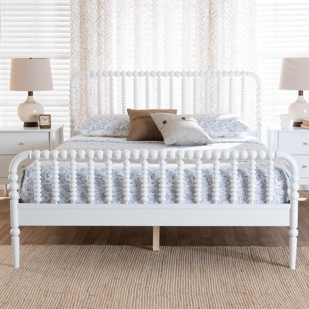 Baxton Studio Lucera Mid-Century White Full Size Bobbin Bed WHI-MG0110-4-White-Full