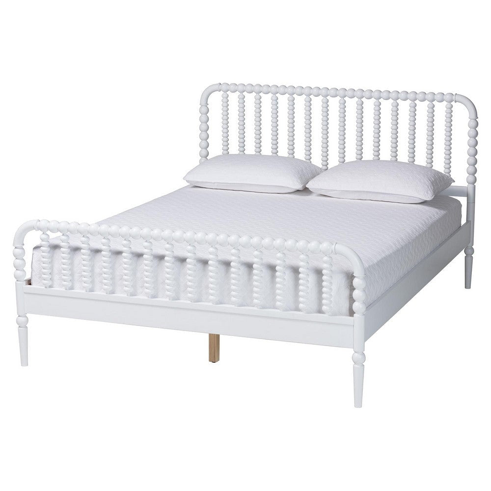 Baxton Studio Lucera Mid-Century White Queen Size Bobbin Bed WHI-MG0110-4-White-Queen