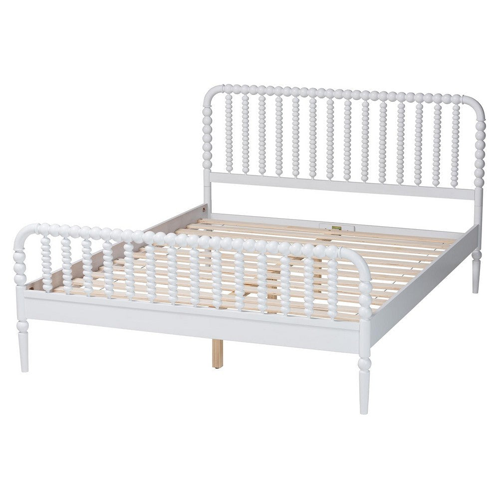 Baxton Studio Lucera Mid-Century White Queen Size Bobbin Bed WHI-MG0110-4-White-Queen