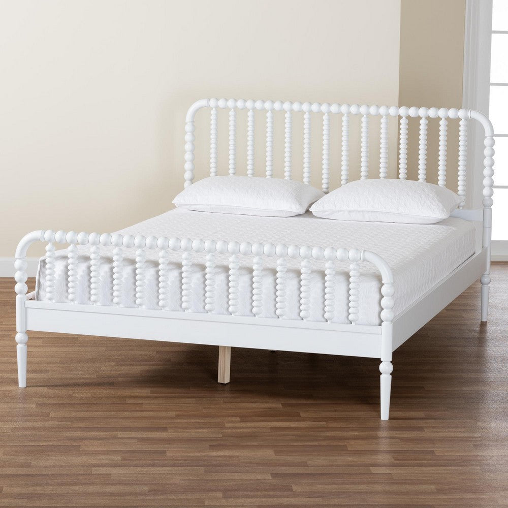Baxton Studio Lucera Mid-Century White Queen Size Bobbin Bed