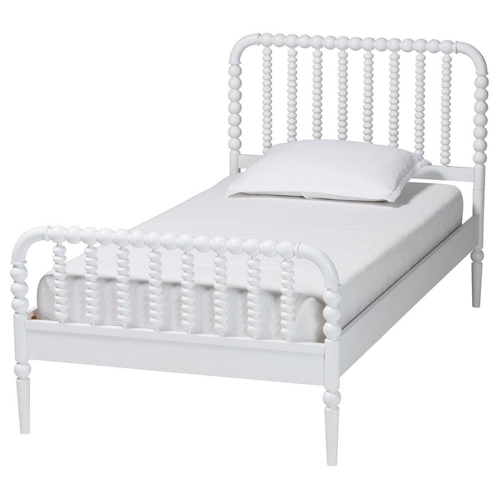 Baxton Studio Lucera Mid-Century White Twin Size Bobbin Bed WHI-MG0110-4-White-Twin