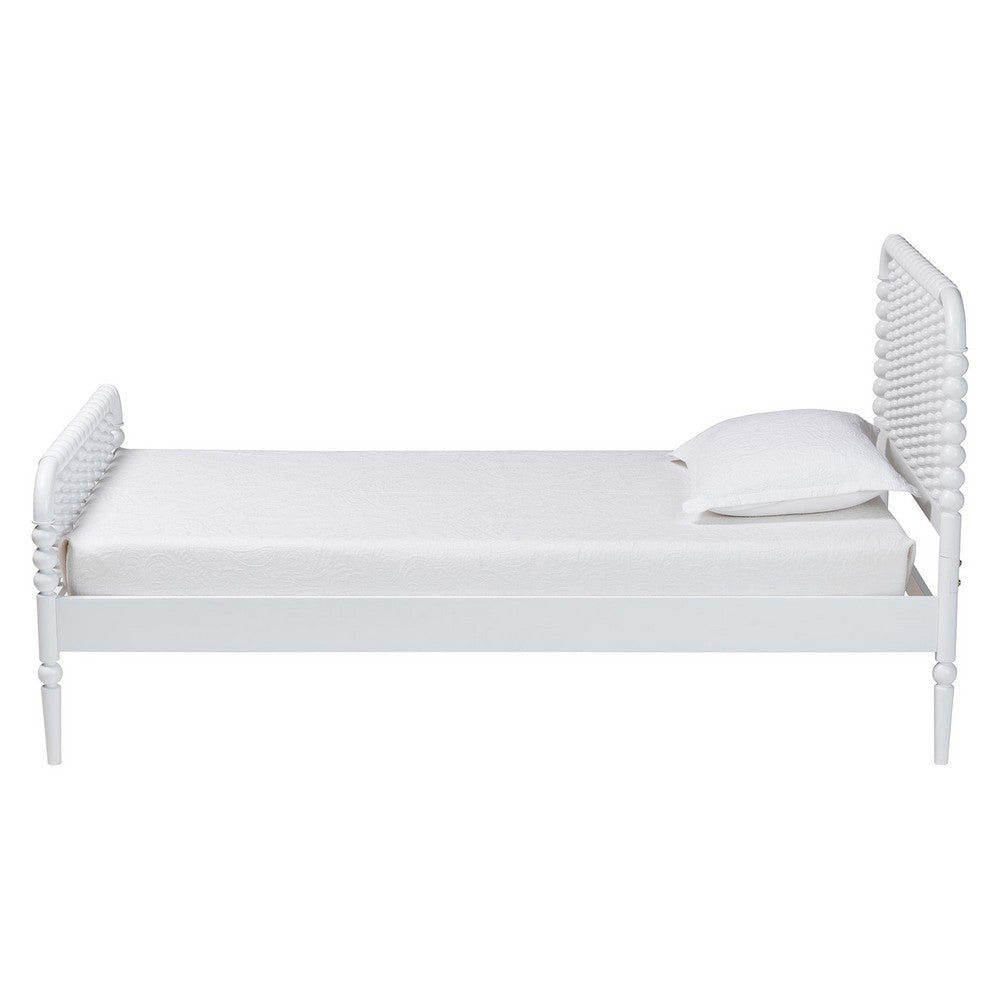 Baxton Studio Lucera Mid-Century White Twin Size Bobbin Bed WHI-MG0110-4-White-Twin