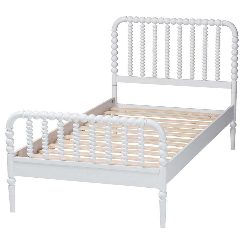 Baxton Studio Lucera Mid-Century White Twin Size Bobbin Bed WHI-MG0110-4-White-Twin