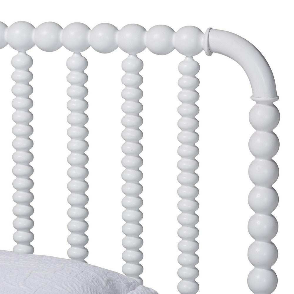 Baxton Studio Lucera Mid-Century White Twin Size Bobbin Bed WHI-MG0110-4-White-Twin