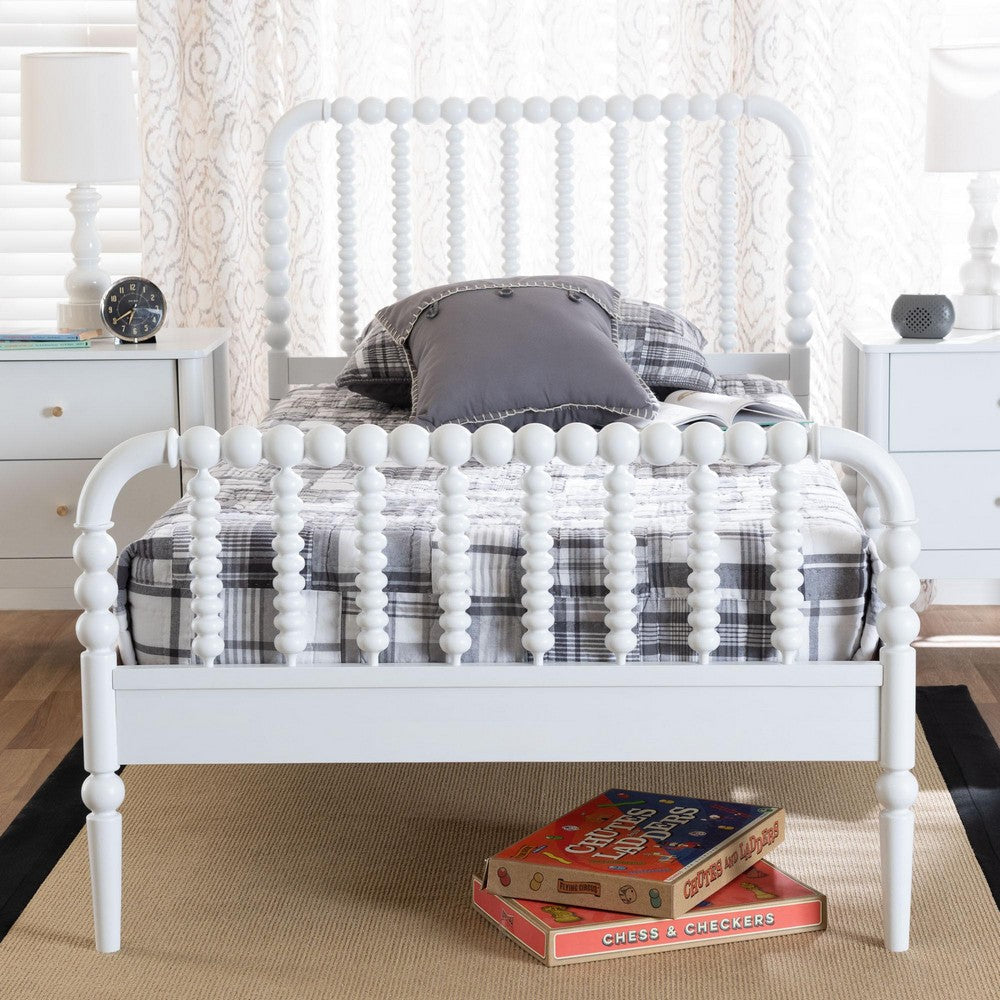 Baxton Studio Lucera Mid-Century White Twin Size Bobbin Bed WHI-MG0110-4-White-Twin
