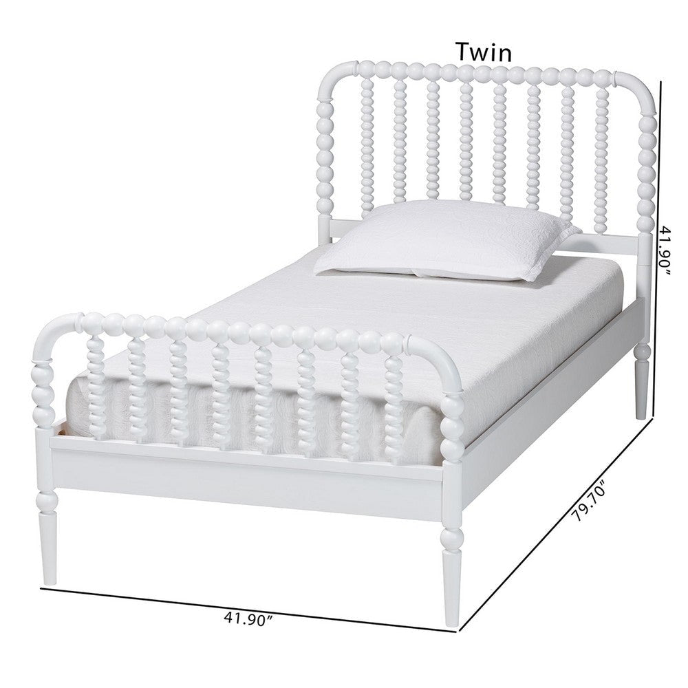 Baxton Studio Lucera Mid-Century White Twin Size Bobbin Bed WHI-MG0110-4-White-Twin