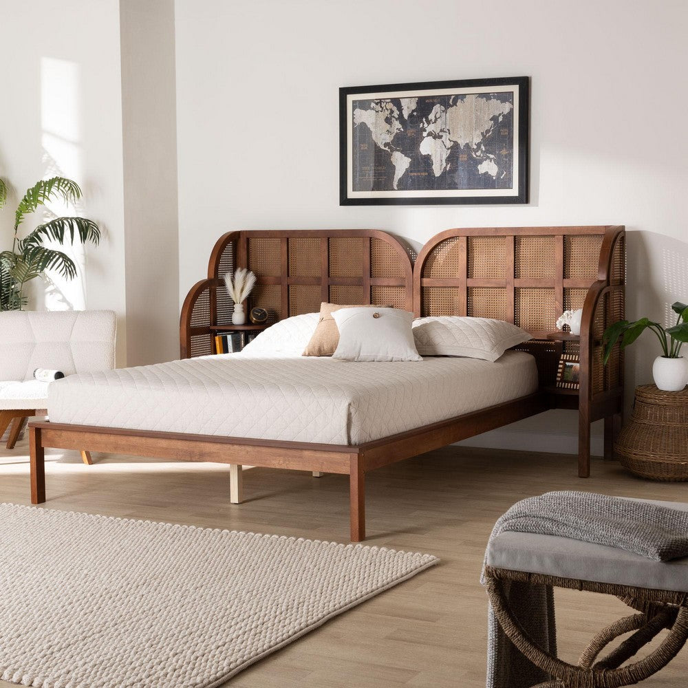 Baxton Studio Cascadia Mid-Century Modern Walnut Brown Wood Queen Size Wingback Platform Bed WHI-MG0225-Walnut-Queen