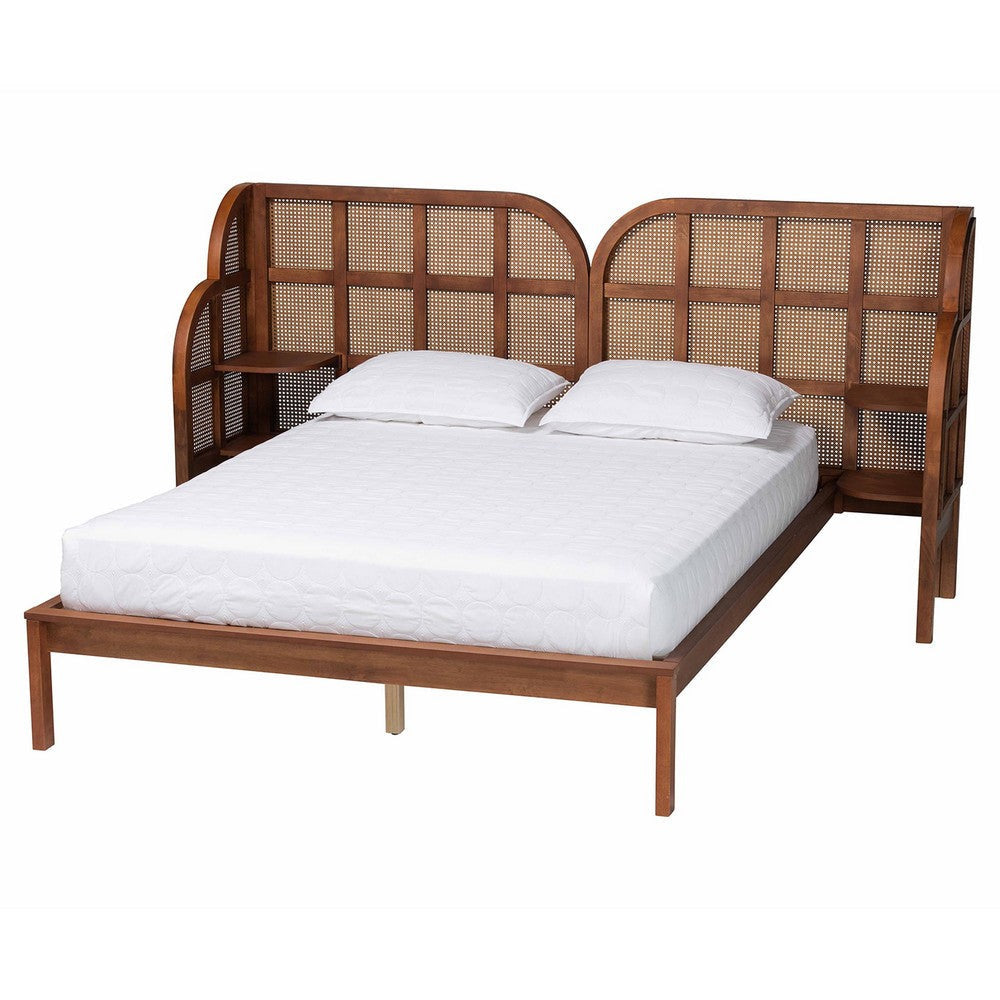 Baxton Studio Cascadia Mid-Century Modern Walnut Brown Wood Queen Size Wingback Platform Bed WHI-MG0225-Walnut-Queen