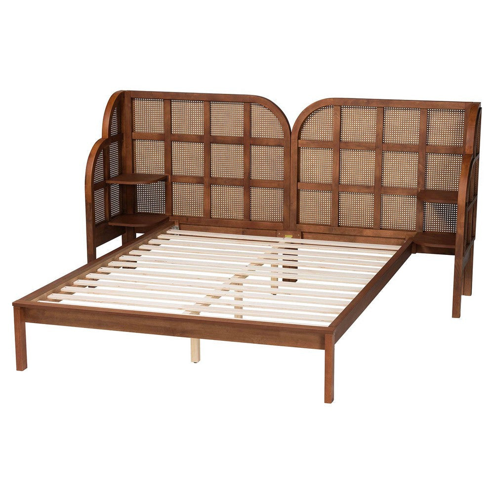 Baxton Studio Cascadia Mid-Century Modern Walnut Brown Wood Queen Size Wingback Platform Bed WHI-MG0225-Walnut-Queen