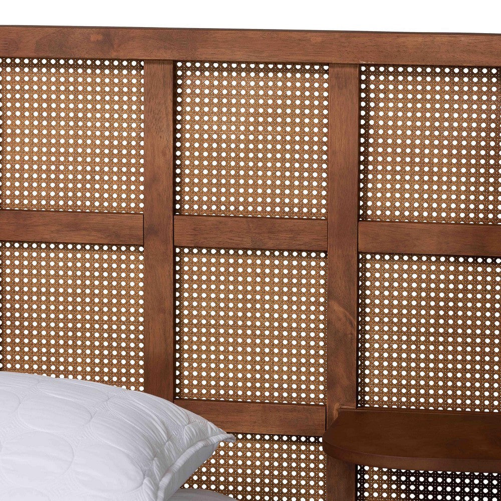 Baxton Studio Cascadia Mid-Century Modern Walnut Brown Wood Queen Size Wingback Platform Bed WHI-MG0225-Walnut-Queen