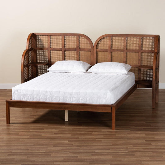 Baxton Studio Cascadia Mid-Century Modern Walnut Brown Wood Queen Size Wingback Platform Bed