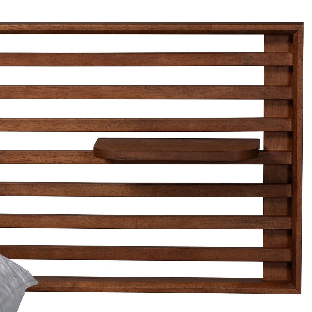 Baxton Studio Elvina Mid-Century Transitional Ash Walnut Wood Queen Size Platform Bed with Built-In Shelves WHI-MG0228-AshWalnut-Queen