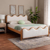 Baxton Studio Lilia Mid-Century Modern Scalloped Cream Boucle and Oak Brown Wood Queen Platform Bed WHI-MG0236-Cream-Queen