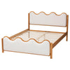 Baxton Studio Lilia Mid-Century Modern Scalloped Cream Boucle and Oak Brown Wood Queen Platform Bed WHI-MG0236-Cream-Queen