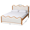 Baxton Studio Lilia Mid-Century Modern Scalloped Cream Boucle and Oak Brown Wood Queen Platform Bed WHI-MG0236-Cream-Queen