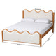 Baxton Studio Lilia Mid-Century Modern Scalloped Cream Boucle and Oak Brown Wood Queen Platform Bed WHI-MG0236-Cream-Queen