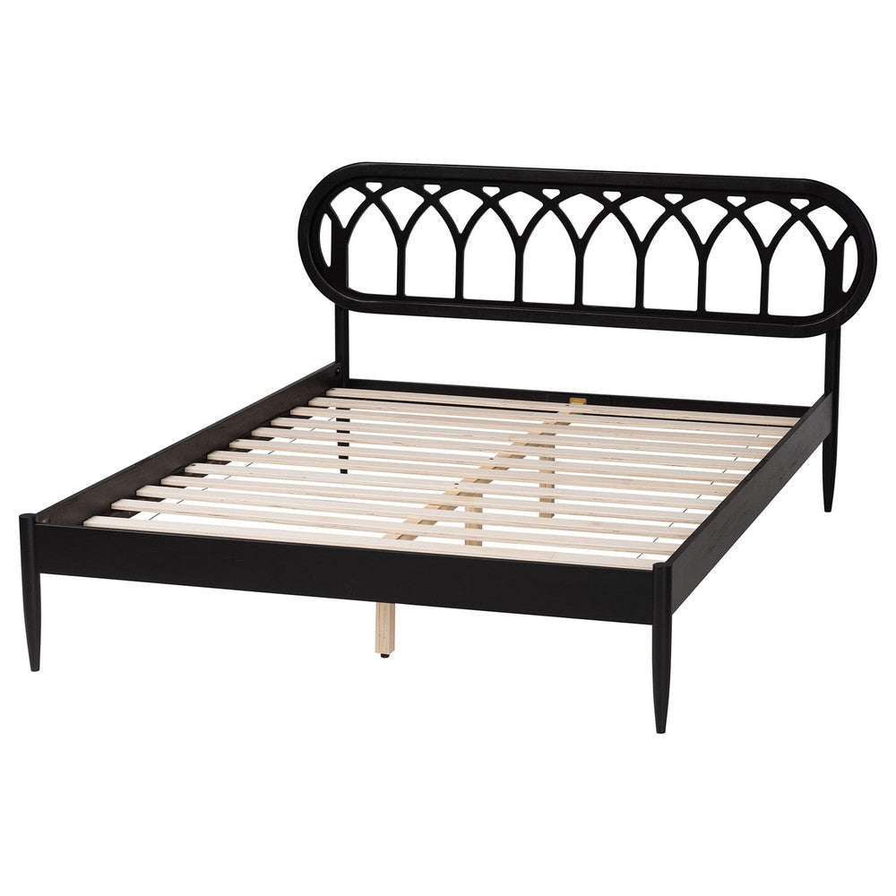 Baxton Studio Florica Art Deco Black Wood Queen Platform Bed WHI-MG0240-1-Black-Queen
