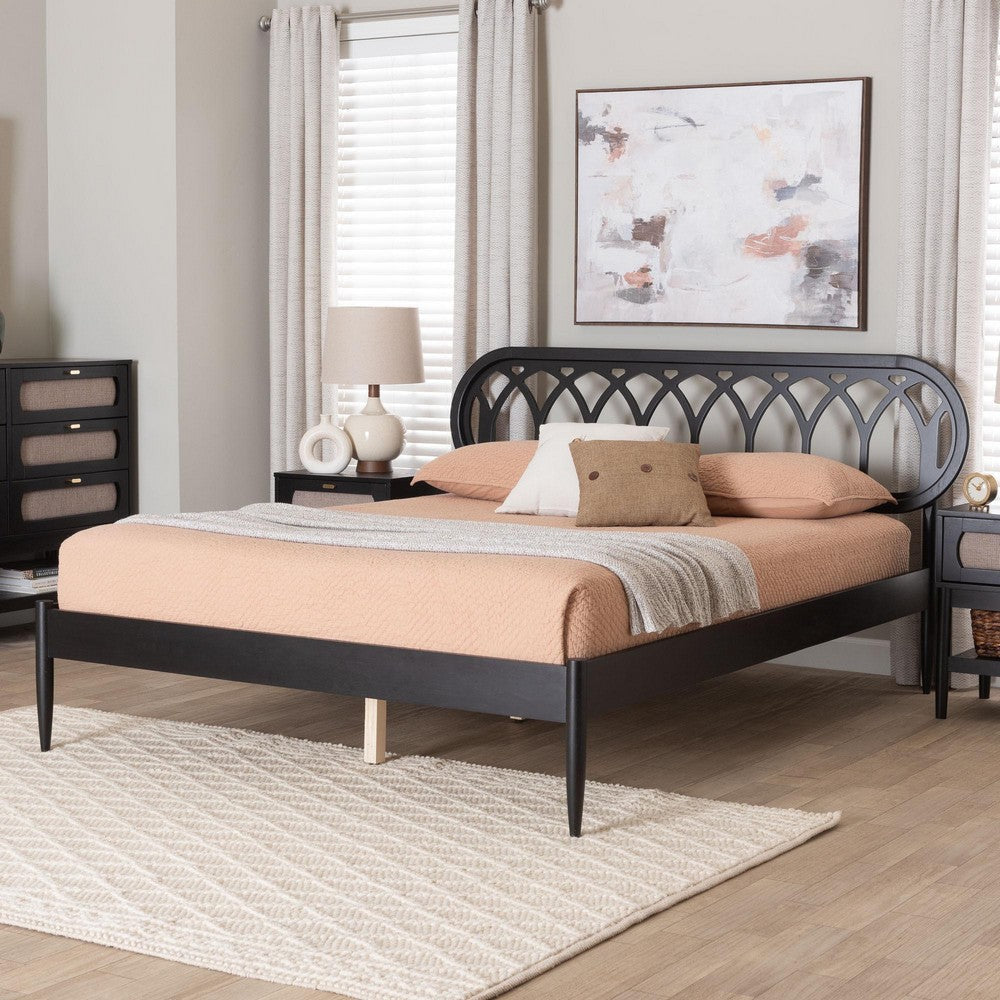 Baxton Studio Florica Art Deco Black Wood Queen Platform Bed WHI-MG0240-1-Black-Queen