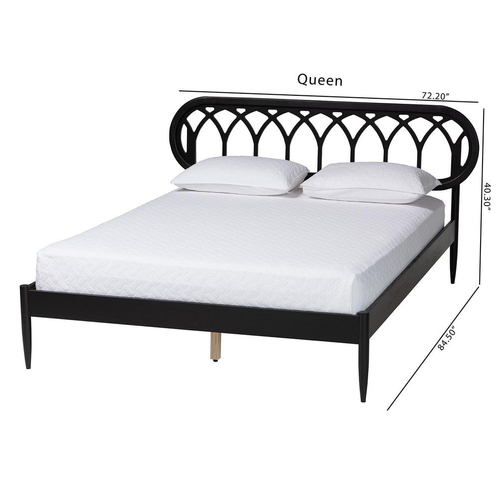 Baxton Studio Florica Art Deco Black Wood Queen Platform Bed WHI-MG0240-1-Black-Queen