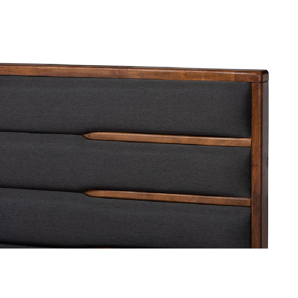 Baxton Studio Elin Modern and Contemporary Dark Grey Fabric Upholstered Walnut Finished Wood Queen Size Platform Storage Bed with Six