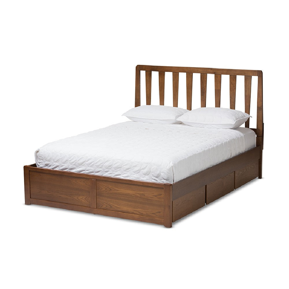 Baxton Studio Raurey Modern and Contemporary Walnut Finished Queen Size Storage Platform Bed WHI-MG5110-Walnut-Queen