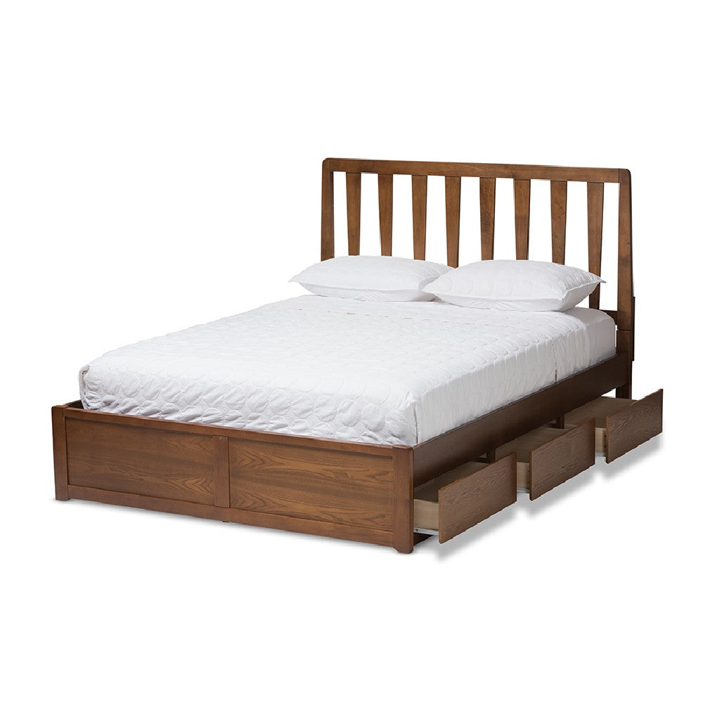 Baxton Studio Raurey Modern and Contemporary Walnut Finished Queen Size Storage Platform Bed WHI-MG5110-Walnut-Queen