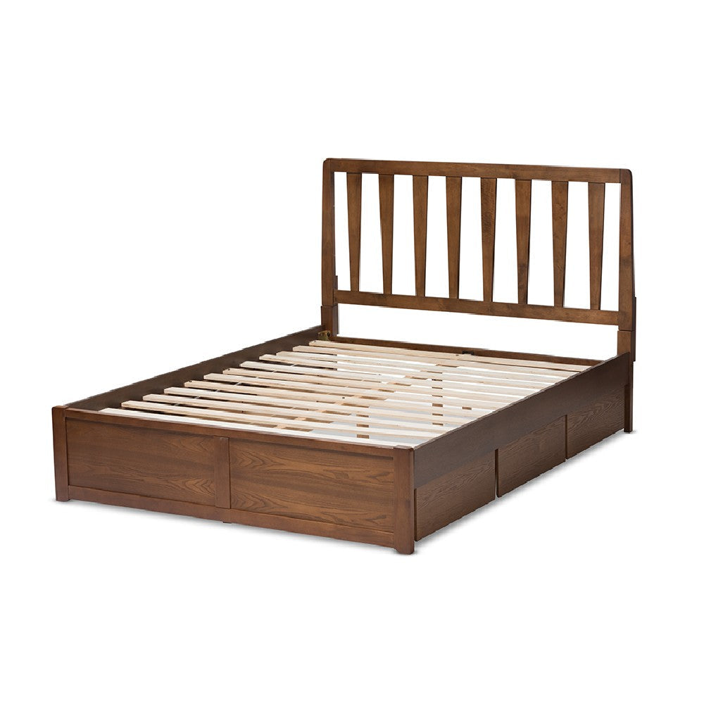 Baxton Studio Raurey Modern and Contemporary Walnut Finished Queen Size Storage Platform Bed WHI-MG5110-Walnut-Queen