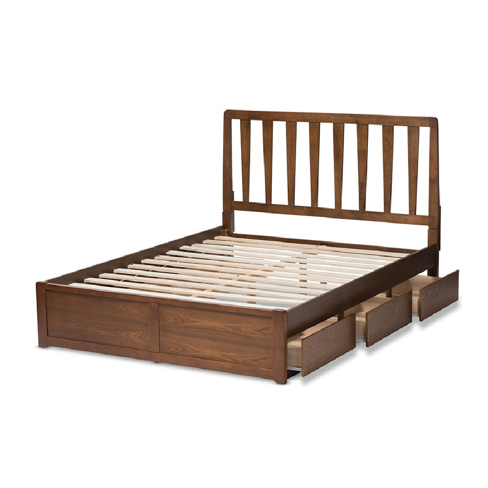 Baxton Studio Raurey Modern and Contemporary Walnut Finished Queen Size Storage Platform Bed WHI-MG5110-Walnut-Queen