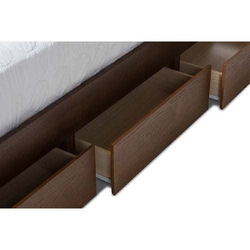 Baxton Studio Raurey Modern and Contemporary Walnut Finished Queen Size Storage Platform Bed