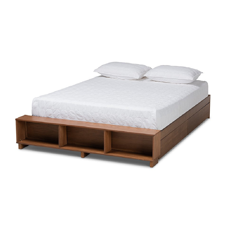 Baxton Studio Arthur Modern Rustic Ash Walnut Brown Finished Wood Full Size Platform Bed with Built-In Shelves