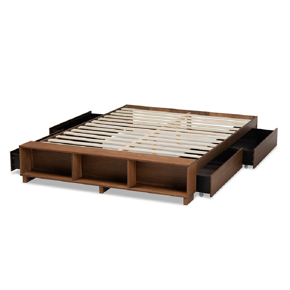 Baxton Studio Arthur Modern Rustic Ash Walnut Brown Finished Wood Full Size Platform Bed with Built-In Shelves