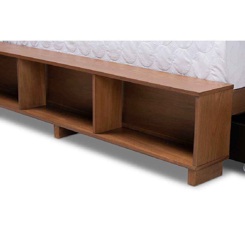 Baxton Studio Arthur Modern Rustic Ash Walnut Brown Finished Wood Full Size Platform Bed with Built-In Shelves