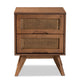 Baxton Studio Barrett Mid-Century Modern Walnut Brown Finished Wood and Synthetic Rattan 2-Drawer Nightstand WHI-MG9001-Rattan-2DW-NS