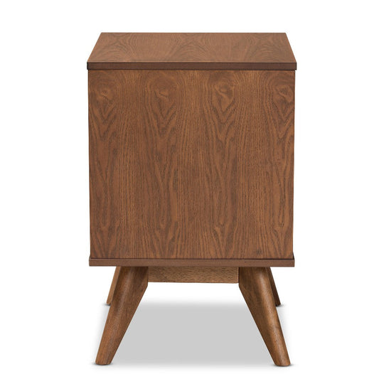 Baxton Studio Barrett Mid-Century Modern Walnut Brown Finished Wood and Synthetic Rattan 2-Drawer Nightstand