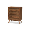Baxton Studio Barrett Mid-Century Modern Walnut Brown Finished Wood and Synthetic Rattan 4-Drawer Chest WHI-MG9001-Rattan-4DW-Chest