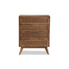 Baxton Studio Barrett Mid-Century Modern Walnut Brown Finished Wood and Synthetic Rattan 4-Drawer Chest WHI-MG9001-Rattan-4DW-Chest