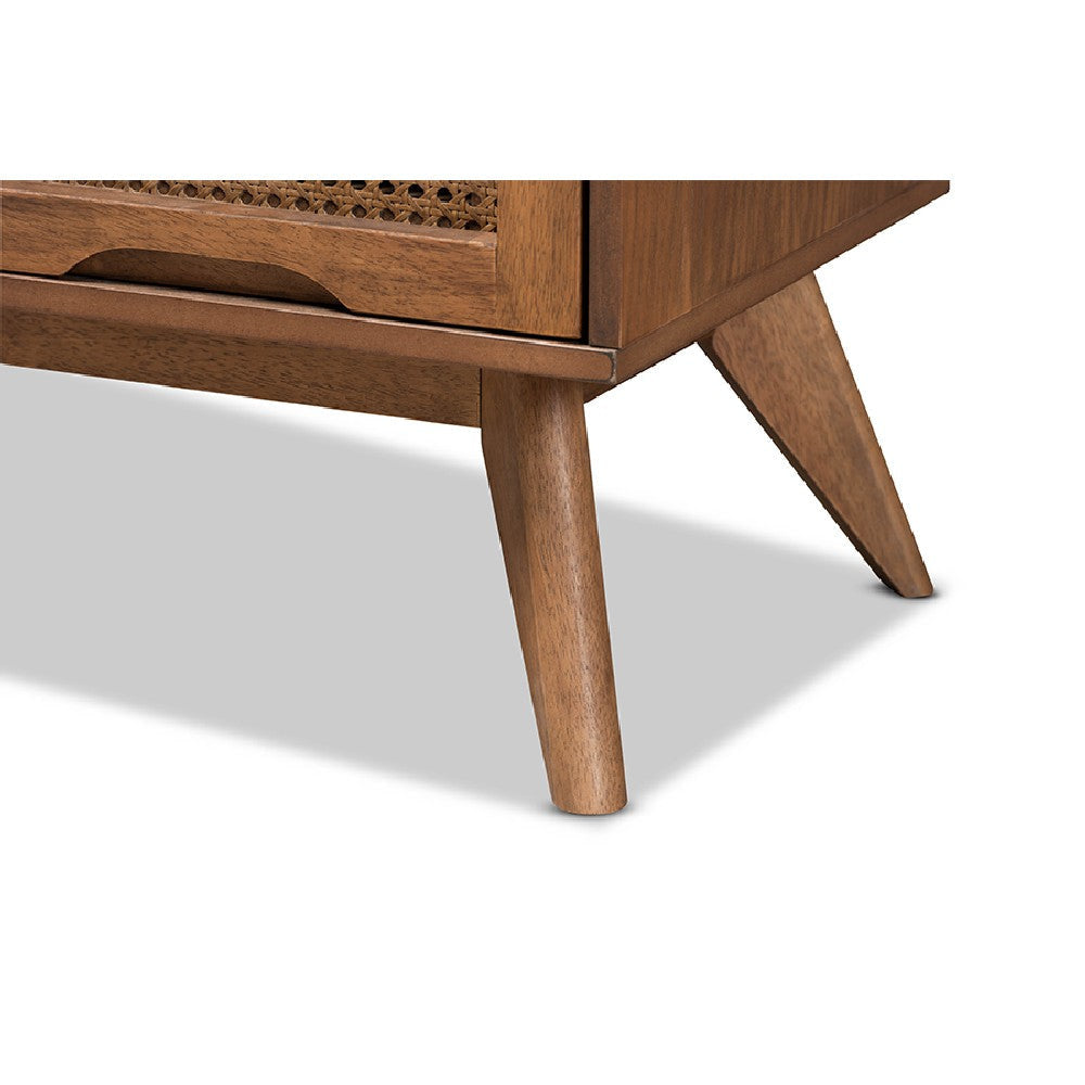 Baxton Studio Barrett Mid-Century Modern Walnut Brown Finished Wood and Synthetic Rattan 4-Drawer Chest WHI-MG9001-Rattan-4DW-Chest