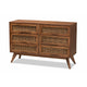 Baxton Studio Barrett Mid-Century Modern Walnut Brown Finished Wood and Synthetic Rattan 6-Drawer Dresser WHI-MG9001-Rattan-6DW-Dresser