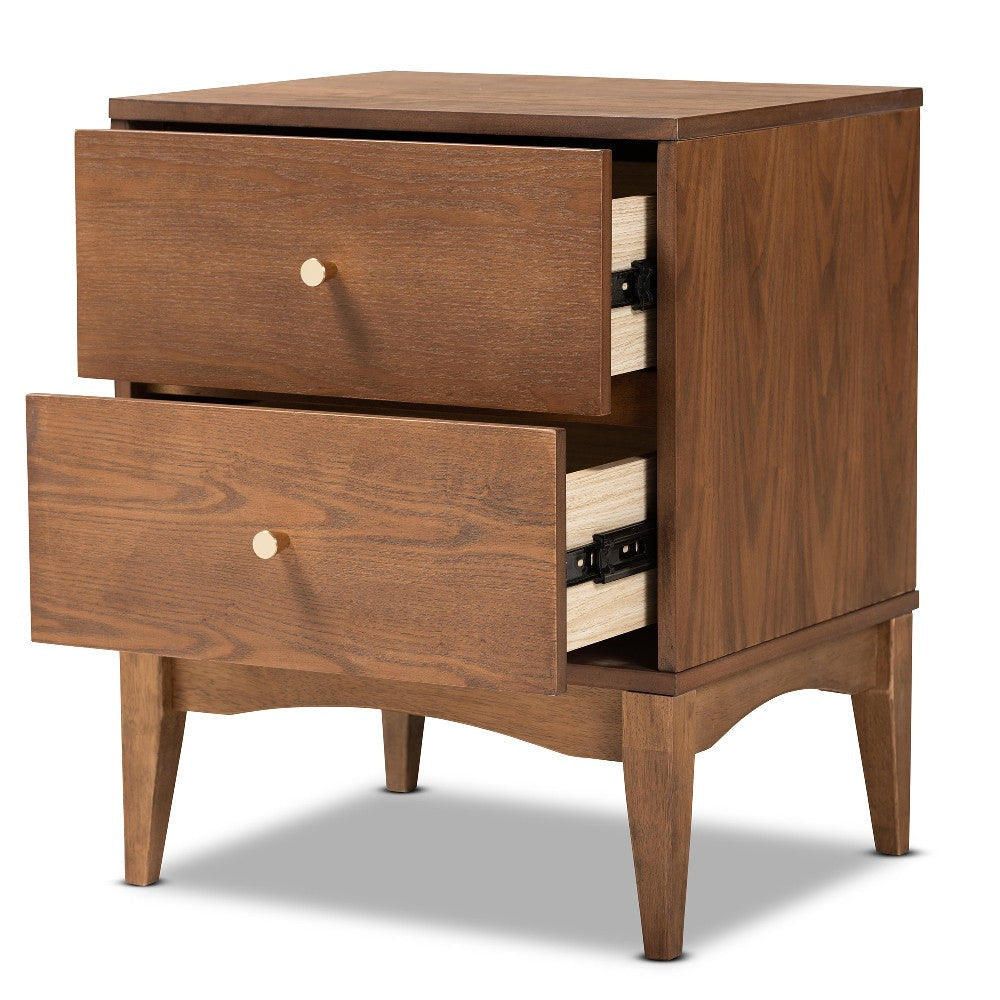 Baxton Studio Landis Mid-Century Modern Ash Walnut Finished Wood 2-Drawer Nightstand WHI-MG9002-Ash-Walnut-2DW-NS