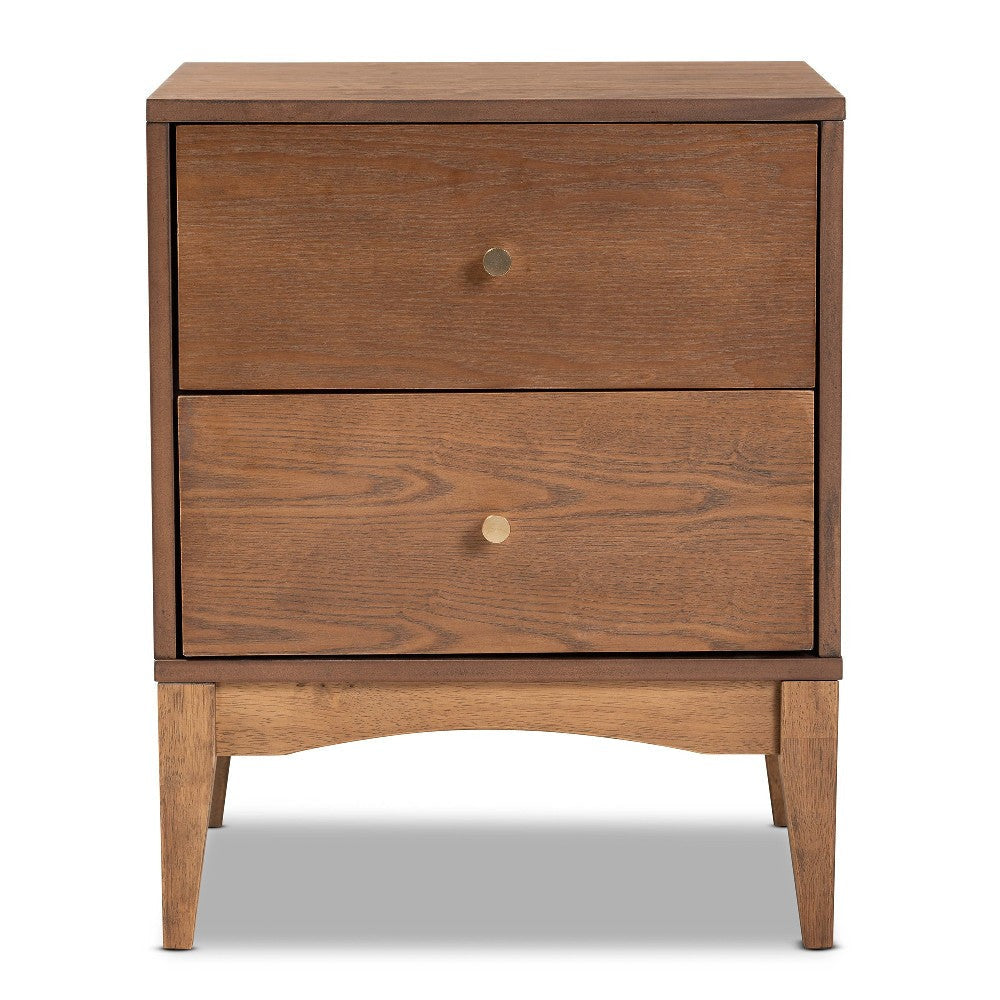 Baxton Studio Landis Mid-Century Modern Ash Walnut Finished Wood 2-Drawer Nightstand WHI-MG9002-Ash-Walnut-2DW-NS