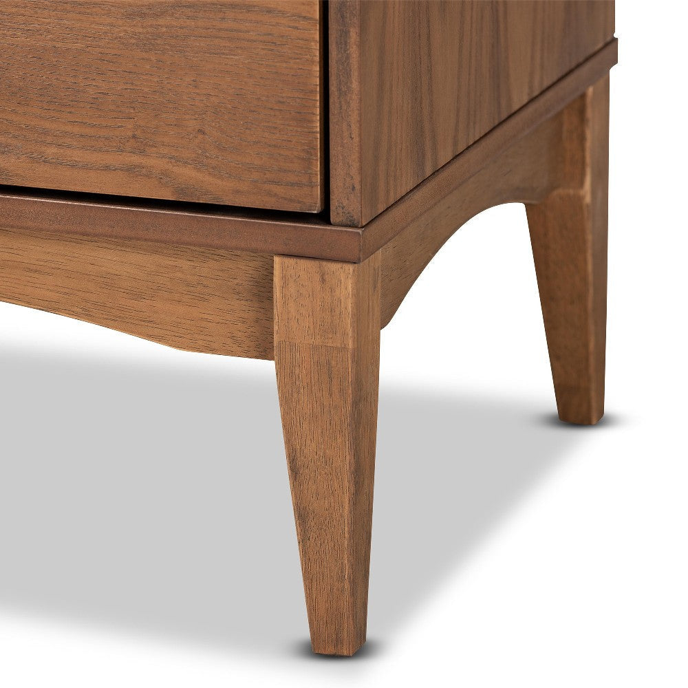 Baxton Studio Landis Mid-Century Modern Ash Walnut Finished Wood 2-Drawer Nightstand WHI-MG9002-Ash-Walnut-2DW-NS