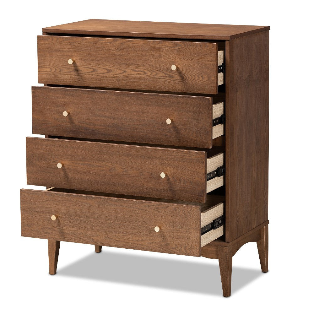 Baxton Studio Landis Mid-Century Modern Ash Walnut Finished Wood 4-Drawer Chest WHI-MG9002-Ash-Walnut-4DW-Chest