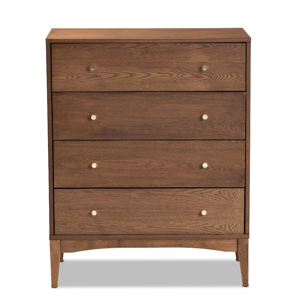 Baxton Studio Landis Mid-Century Modern Ash Walnut Finished Wood 4-Drawer Chest WHI-MG9002-Ash-Walnut-4DW-Chest
