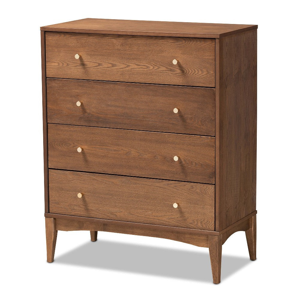 Baxton Studio Landis Mid-Century Modern Ash Walnut Finished Wood 4-Drawer Chest WHI-MG9002-Ash-Walnut-4DW-Chest